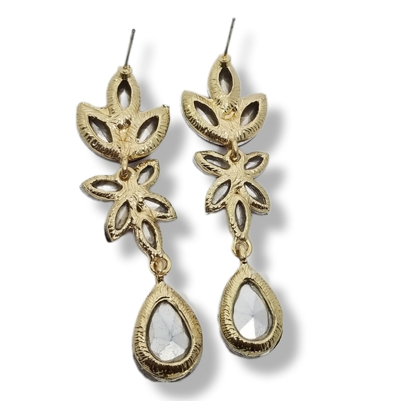 VINTAGE GOLDTONE & PURPLE GLASS RHINESTONE DROP STATEMENT EARRINGS - Picture 4 of 4